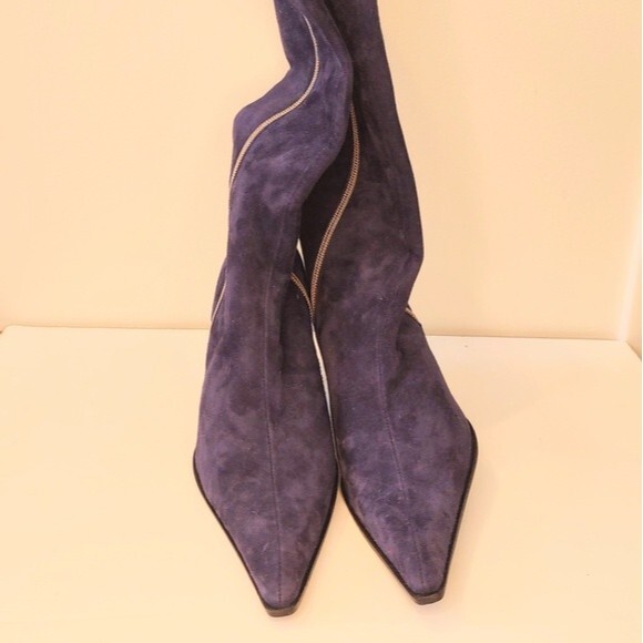 Dibrera by Paolo Zanoni Purple Suede Stiletto Mid-Calf Boot Sz 37 - Picture 7 of 8